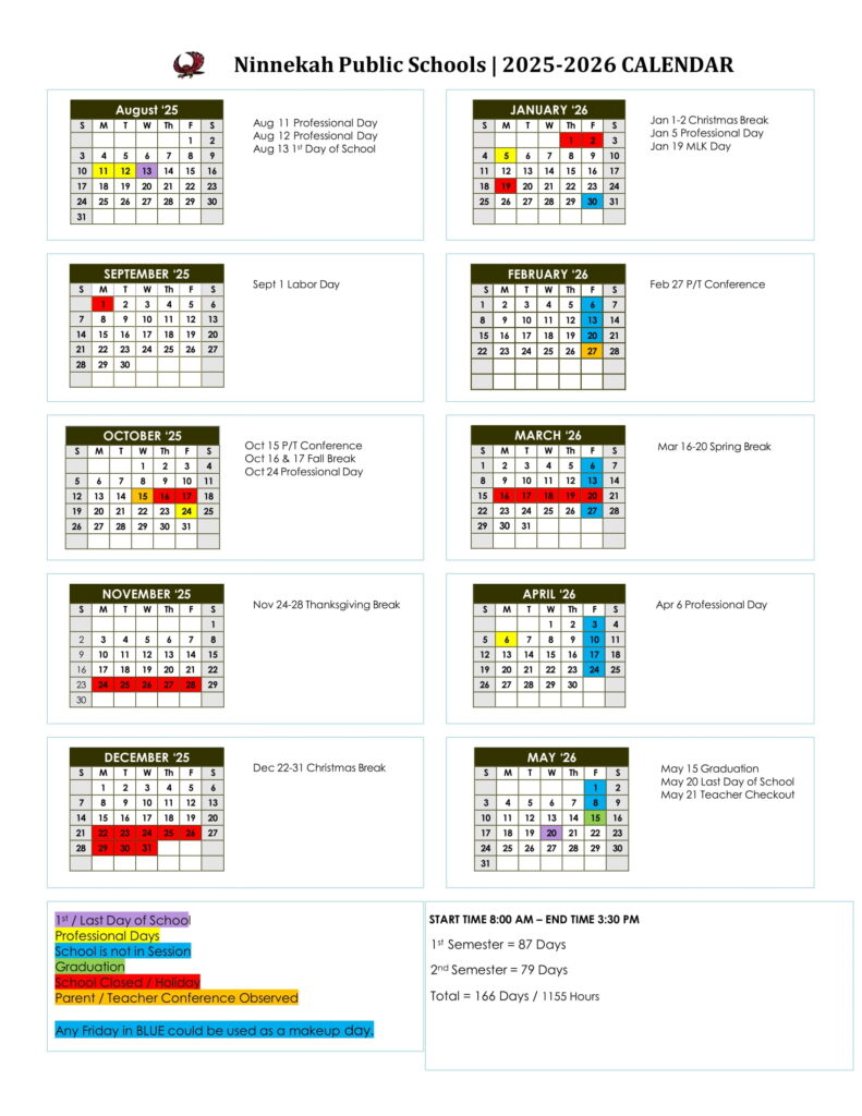 Ninnekah Public Schools calendar