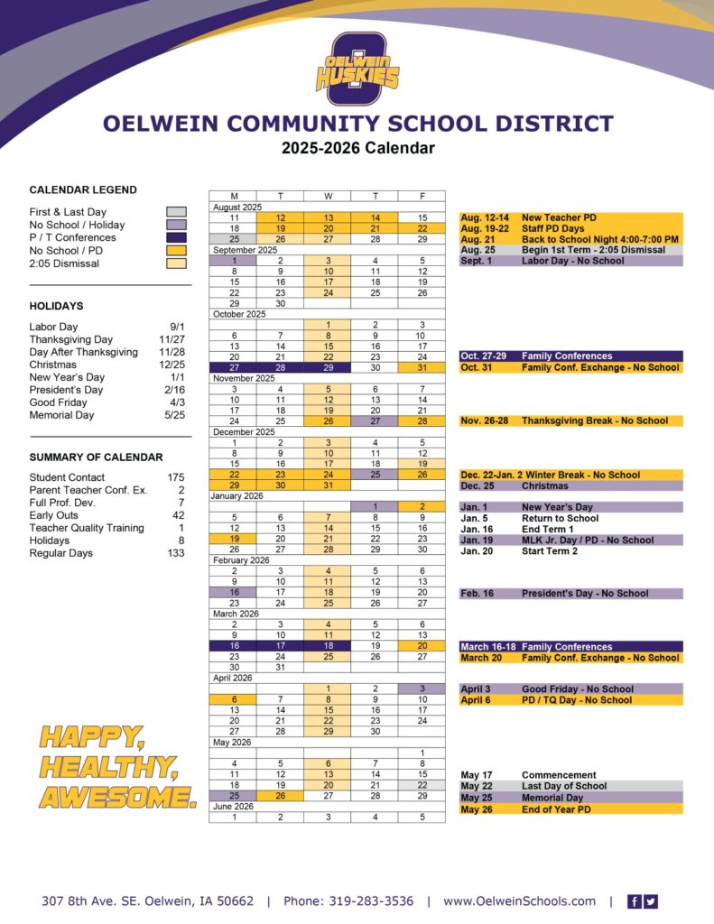 Oelwein Community School District calendar
