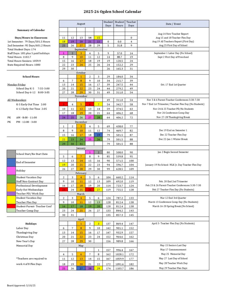 Ogden Community Schools calendar