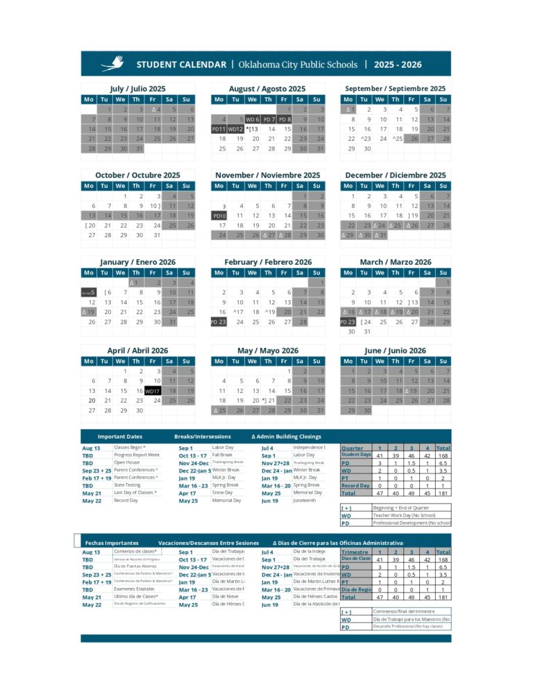 Oklahoma City Public Schools OK Calendar 25-26 Revised [PDF] - EduCounty