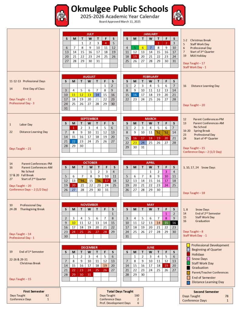 OKMULGEE PUBLIC SCHOOLS calendar