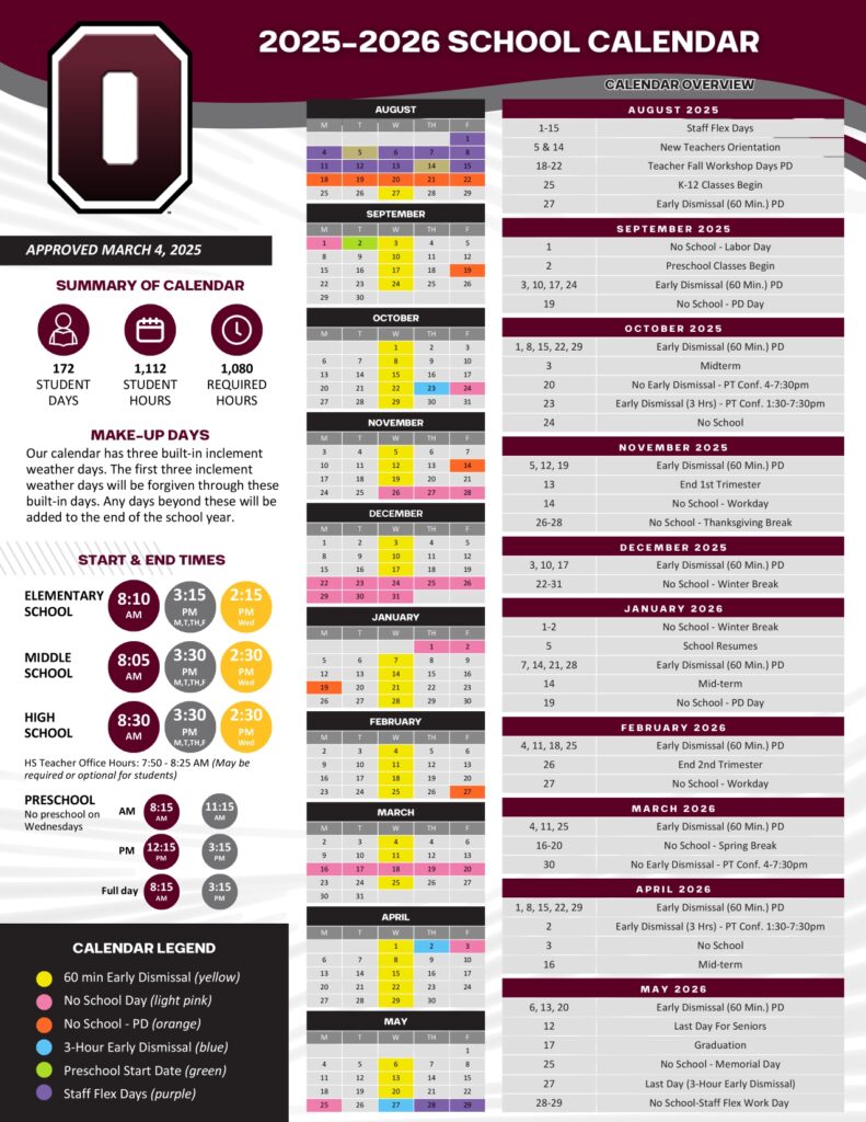 Oskaloosa Schools calendar