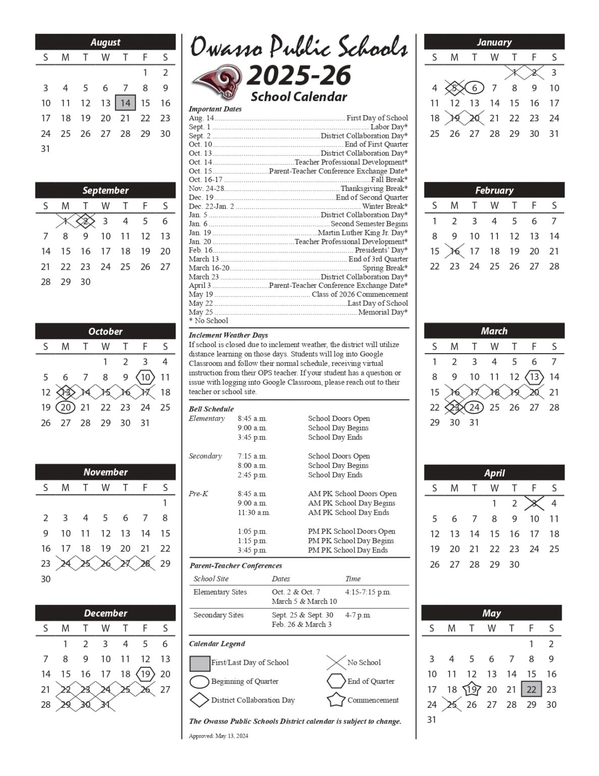 Owasso Public Schools Calendar 25 26 Revised pdf EduCounty