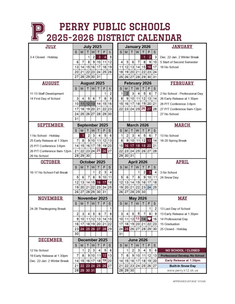 PERRY PUBLIC SCHOOLS 25-26 calendar
