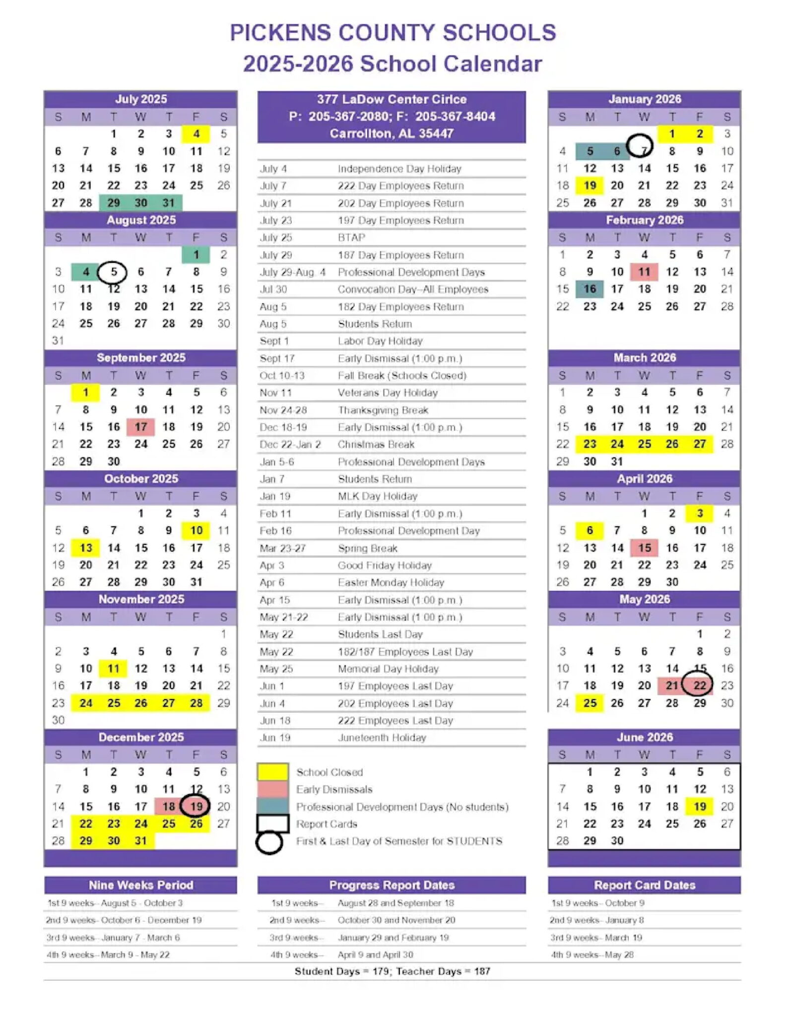 Pickens County Schools AL Calendar 25-26 Revised [PDF] - EduCounty