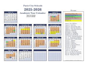 PARIS CITY SCHOOLS CALENDAR 25-26 REVISED
