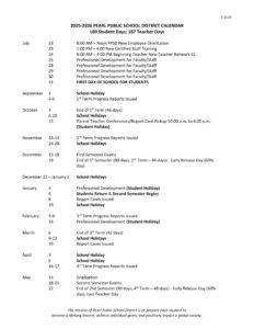Pearl Public School District CALENDAR