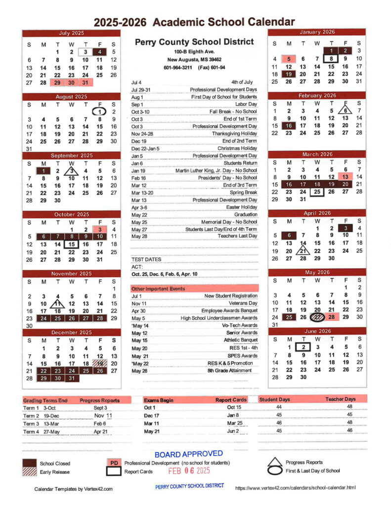 Perry County School District calendar