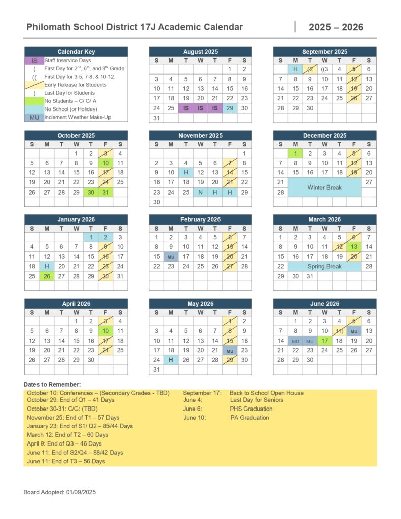Philomath School District 17J 25-26 CALENDAR