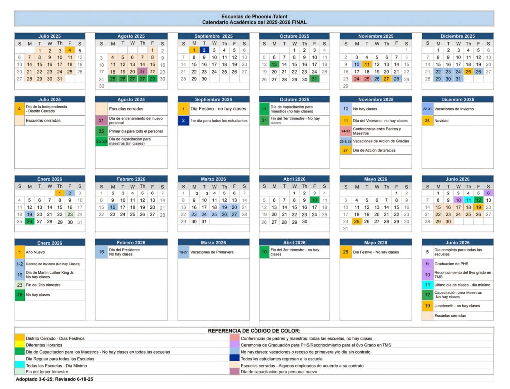 Phoenix Talent Schools 25-26, 1 calendar