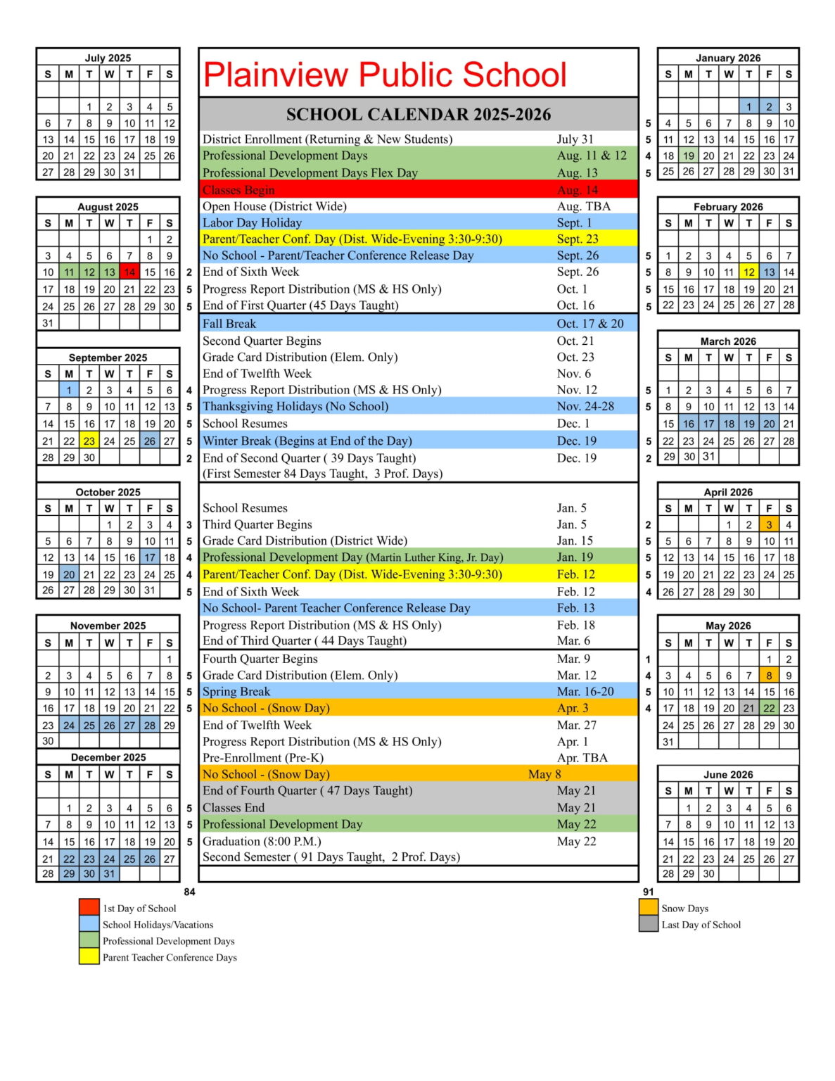 Plainview Public Schools Calendar 2526 Revised [pdf] EduCounty