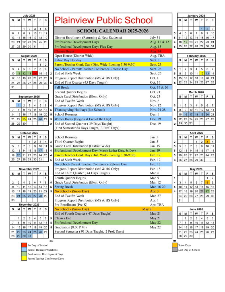 plainview public schools calendar