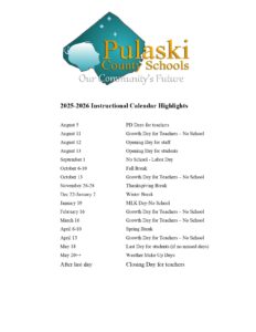 Pulaski County Schools calendar