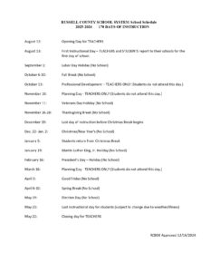 russel county school calendar