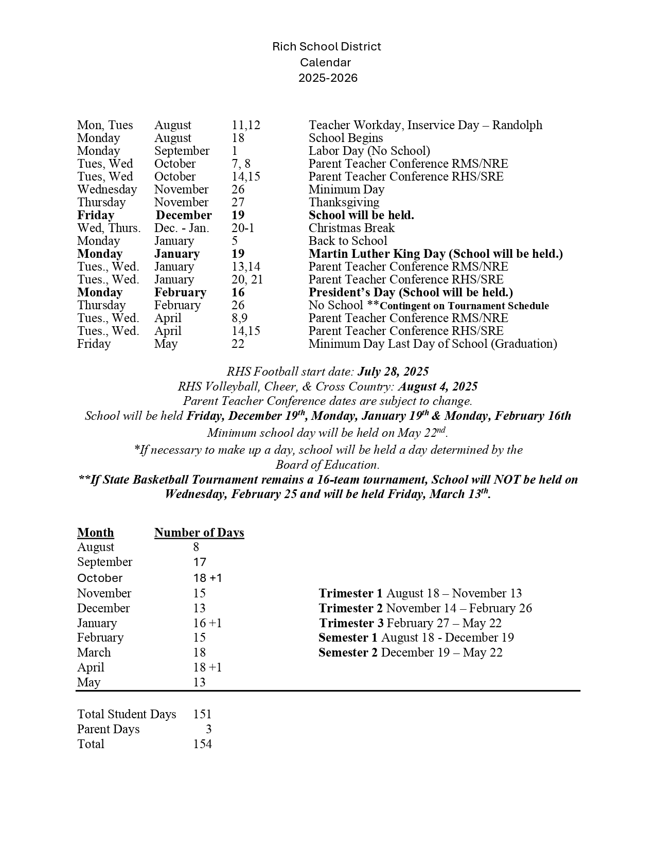 Rich School District Calendar 25-26 [pdf] Revised - EduCounty