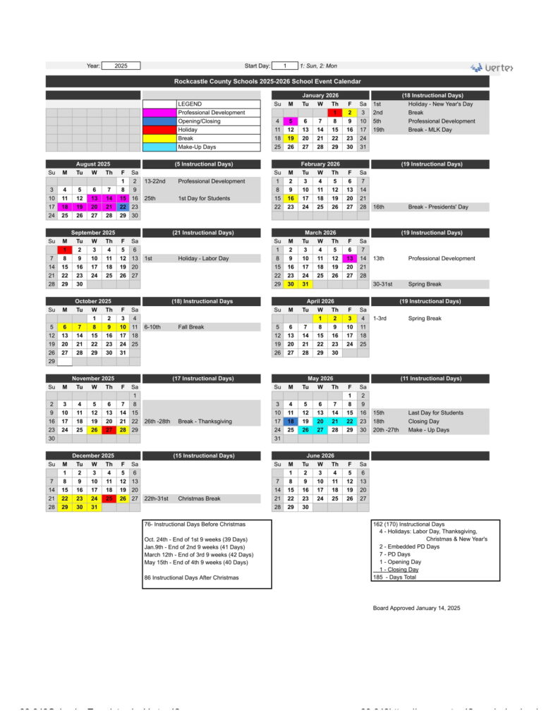 Rockc castle County Schools calendar