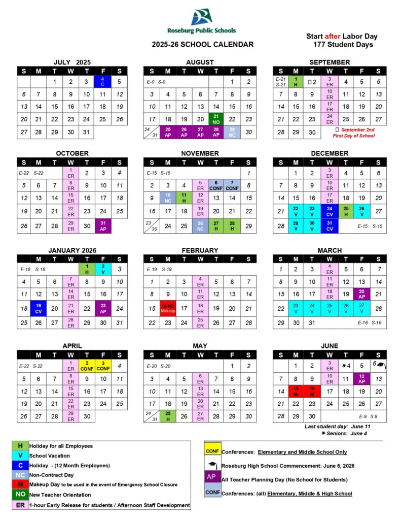 roseburg school calendar