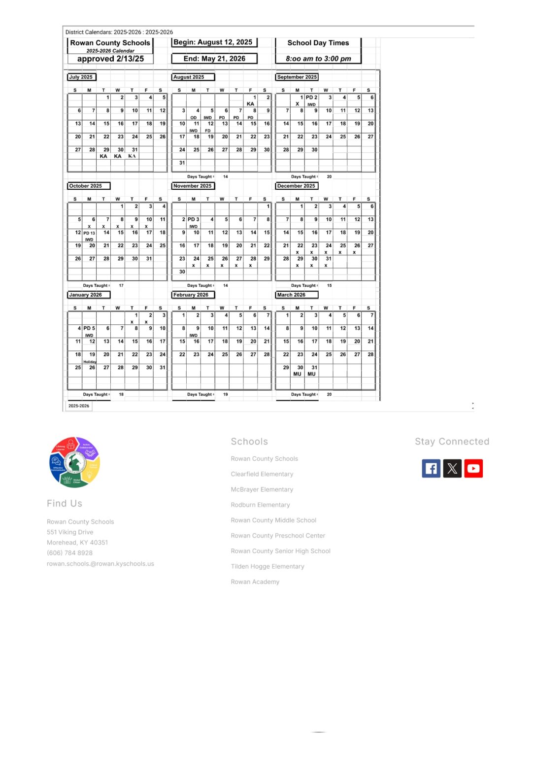 Rowan County Schools ky Calendar 25-26 Revised [PDF] - EduCounty