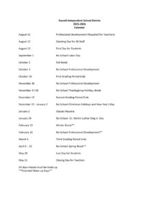 Russellville Independent School District calendar