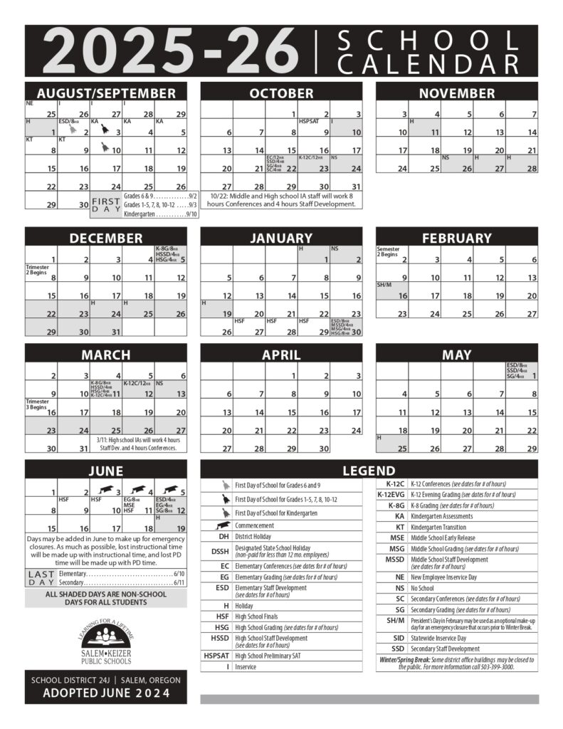 SALEM KEIZER PUBLIC SCHOOLS 25-26 CALENDAR