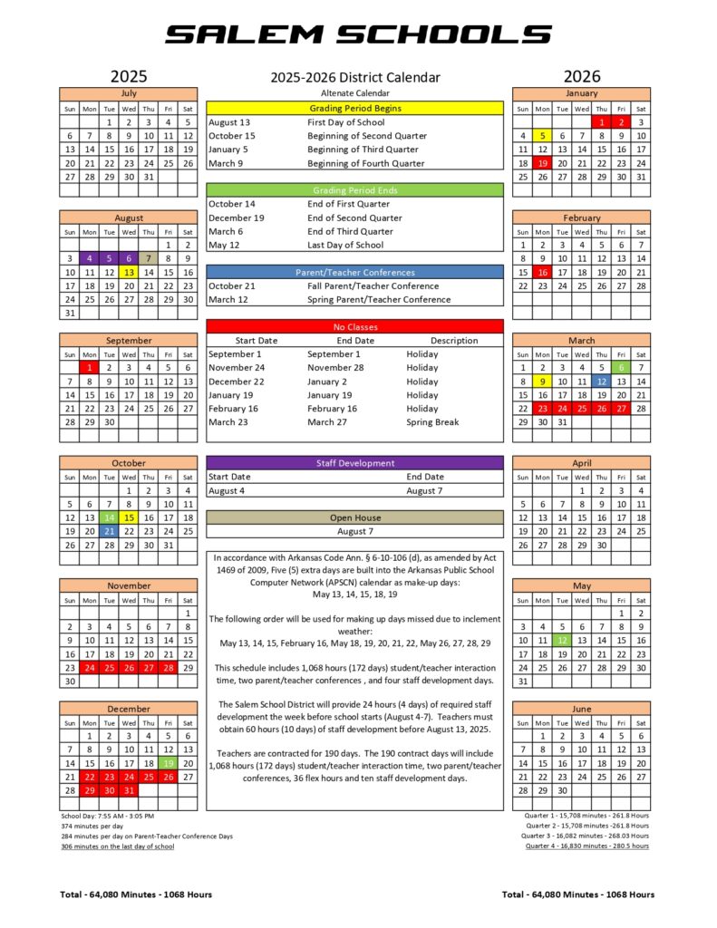 Salem School District calendar
