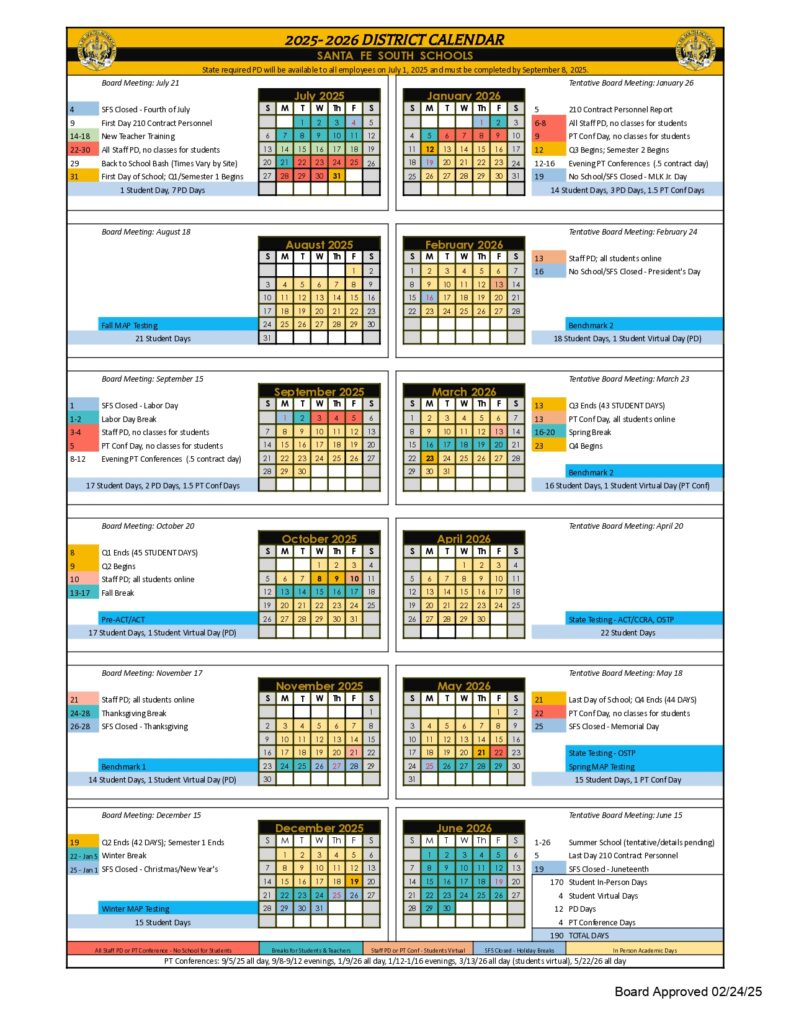 Santa Fe South Schools Calendar
