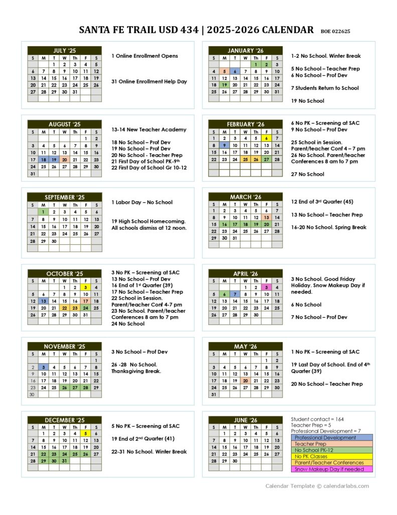 SANTA FE TRAIL USD 434, 25-26 calendar
