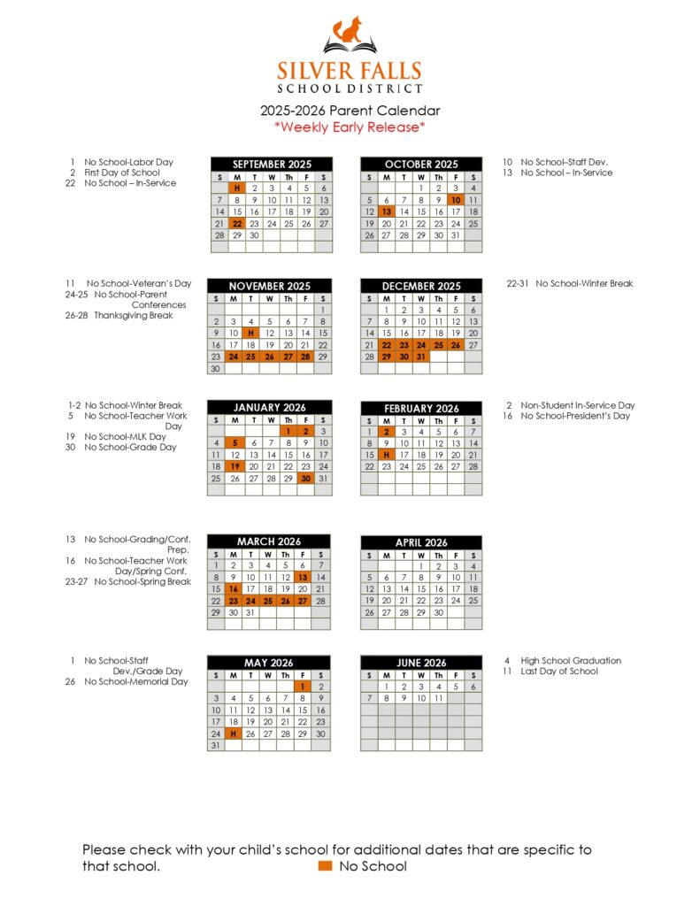 SILVER FALLS SCHOOL DISTRICT 25-26, 1 calendar