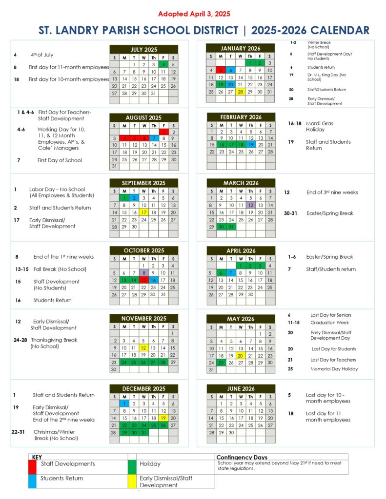 St. Landry Parish School Board CALENDAR