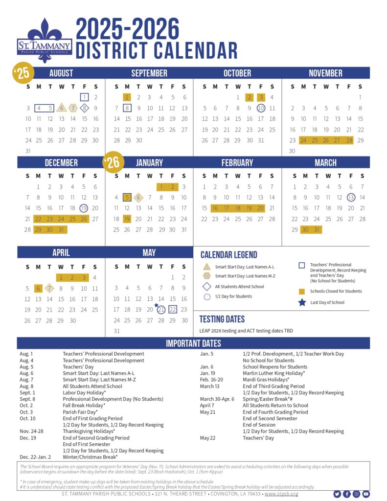 ST. TAMMANY PARISH PUBLIC SCHOOLS 25-26 calendar
