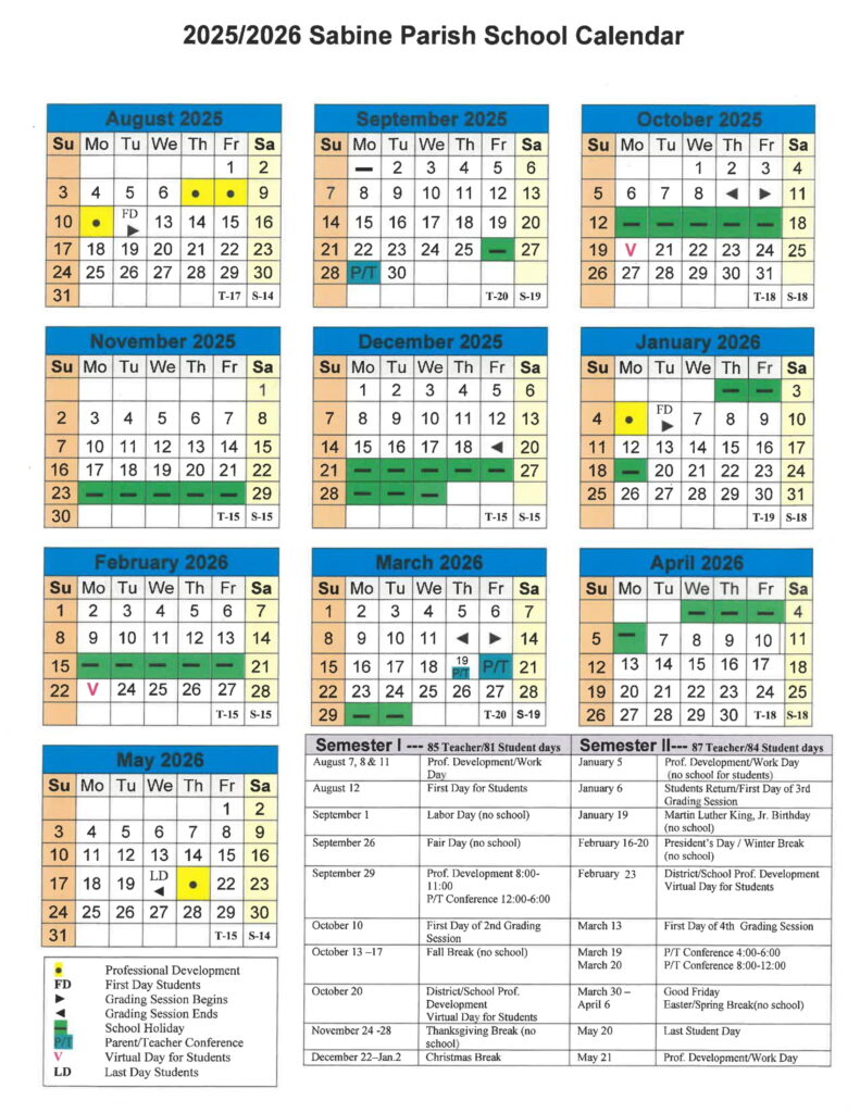 Sabine Parish School District calendar