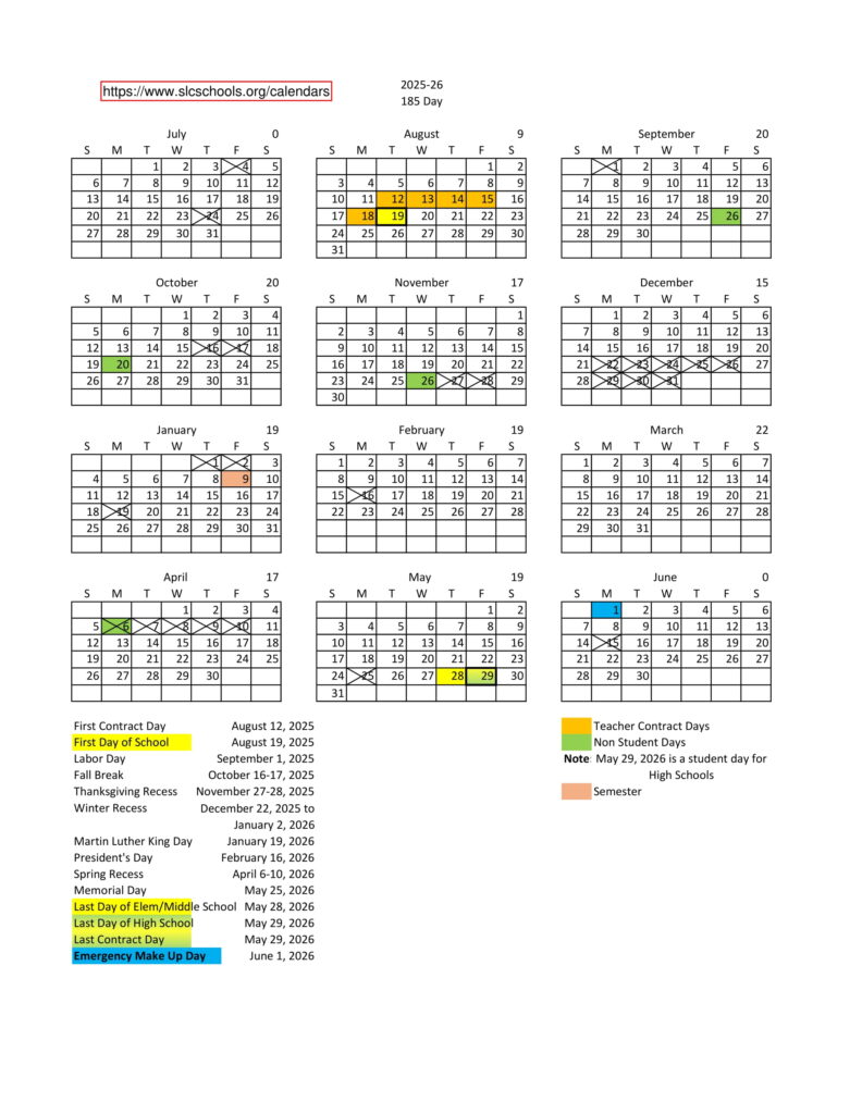 salt Lake City School District calendar