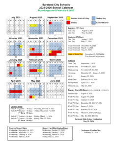 Saraland City Schools calendar