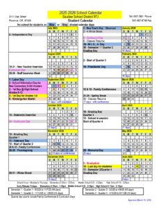 Siuslaw School District 97J 25-26, 1 calendar