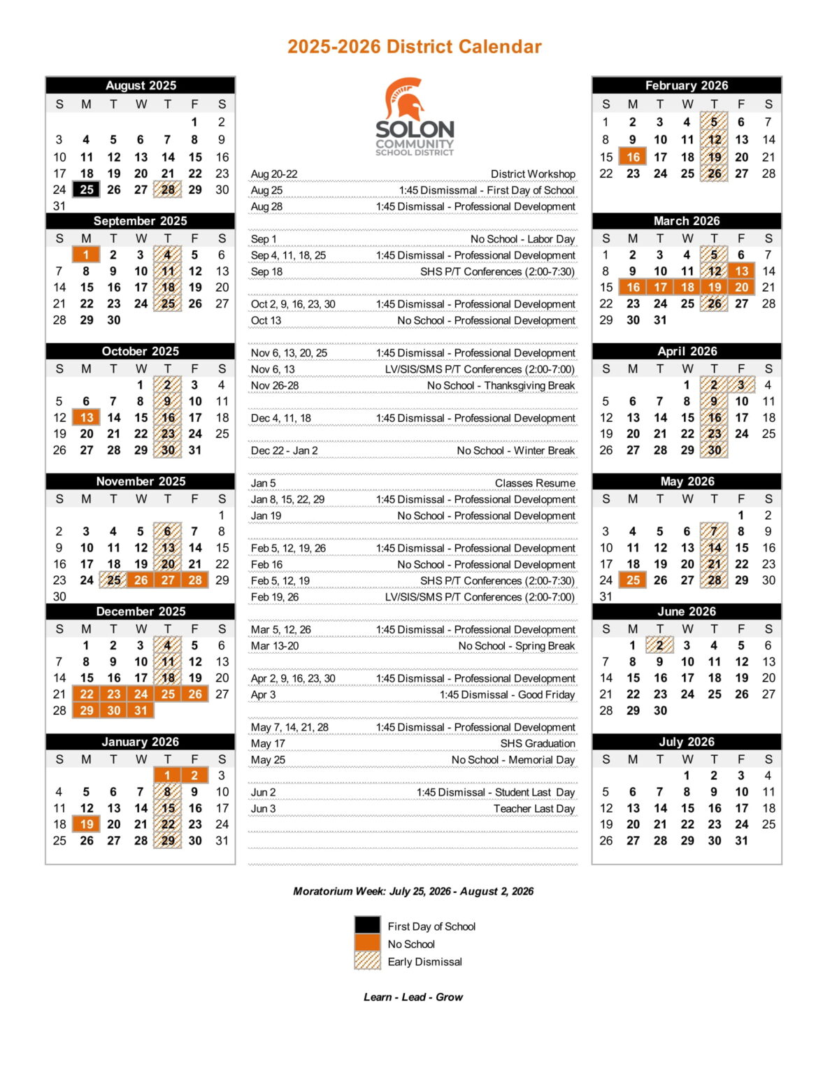 Solon Community School District IA Calendar 25-26 Revised [pdf] - EduCounty