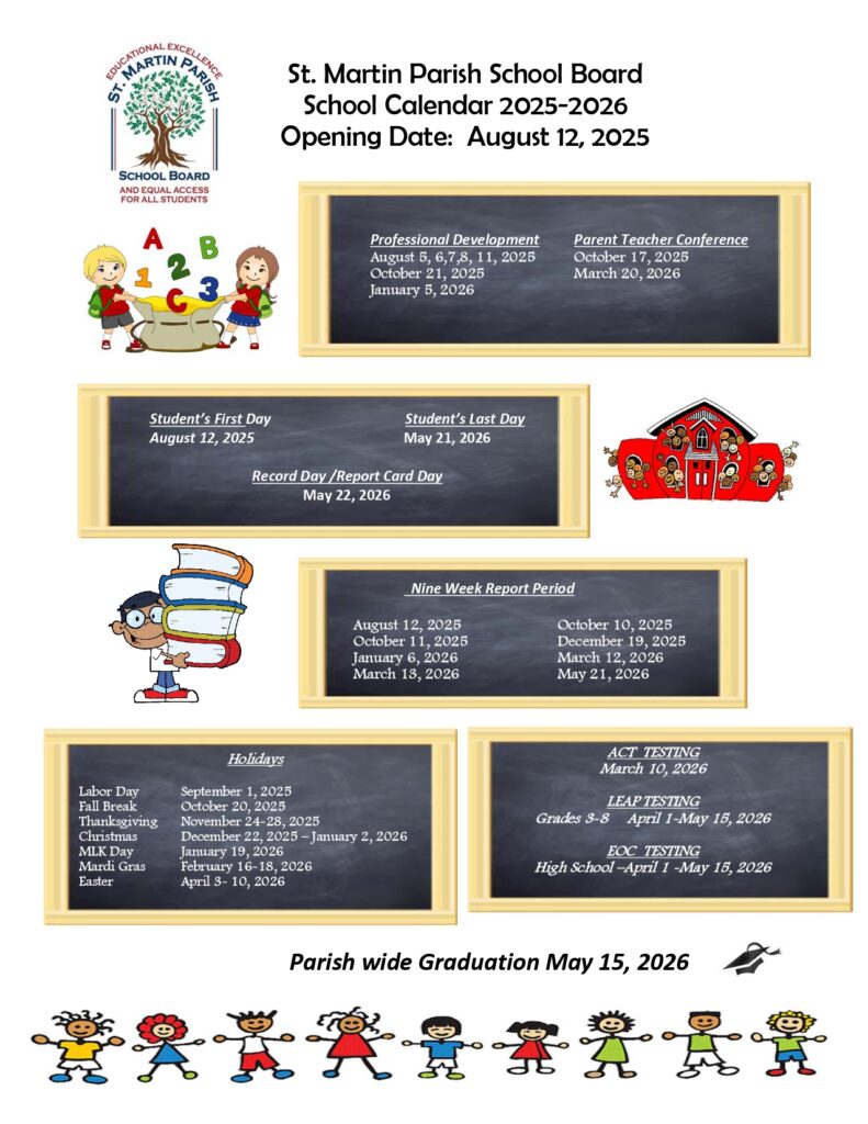 ST MARTIN SCHOOL CALENDAR
