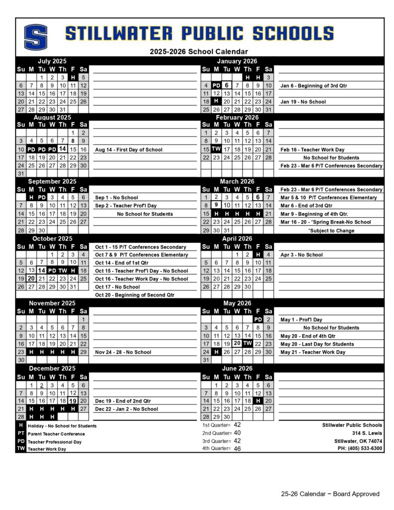 stillwater schools calendar