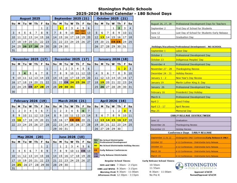 Stonington Public Schools CT 25 26 Calendar Revised pdf EduCounty