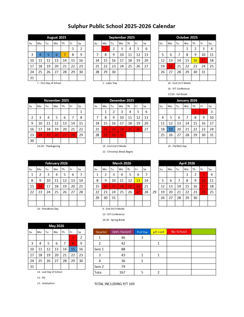 Sulphur Public Schools Calendar 25-26
