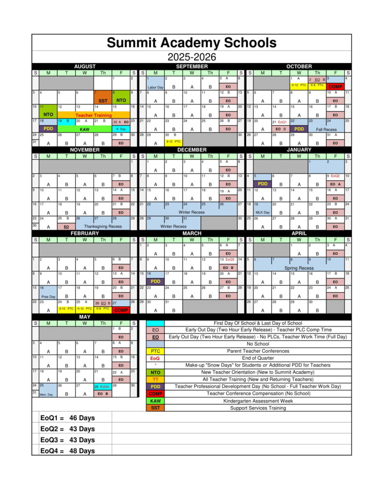 summit academy calendar