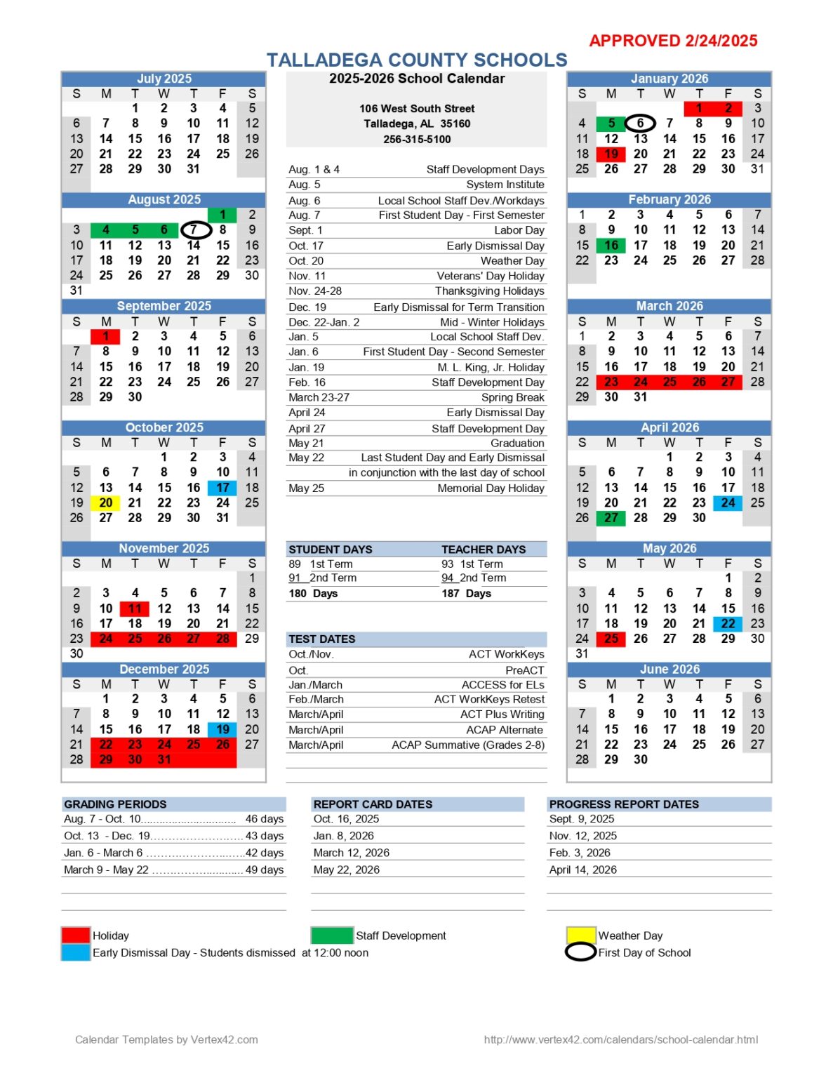 Talladega County Schools AL Calendar 25 26 Revised pdf EduCounty