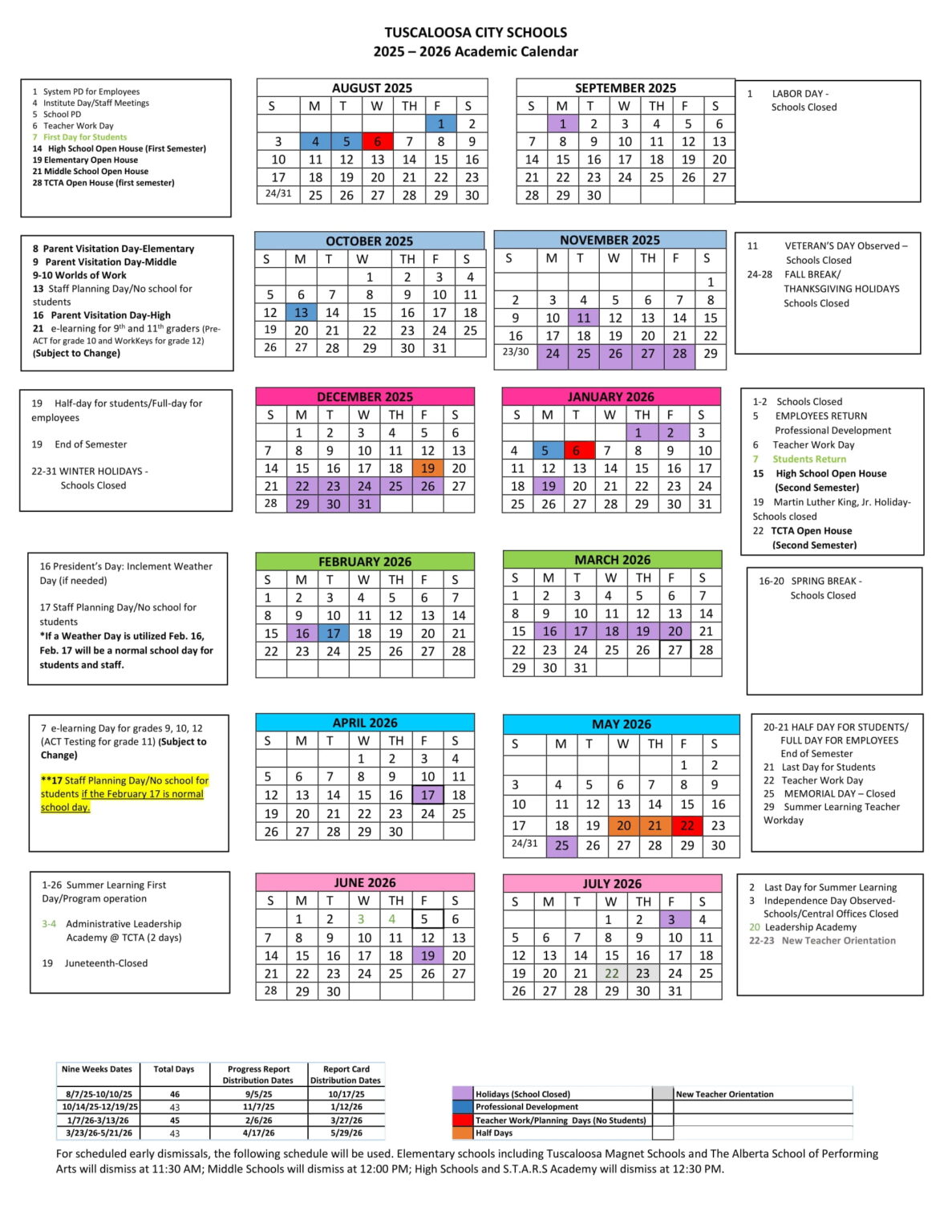 TUSCALOOSA CITY SCHOOLS al Calendar 25 26 Revised PDF EduCounty