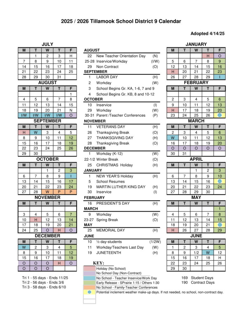 tillamonk school calendar