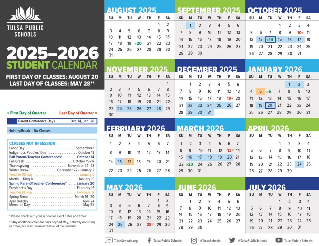 TULSA PUBLIC SCHOOLS CALENDAR