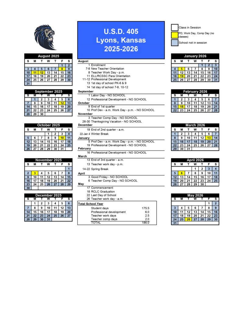 U.S.D. 405 Lyons, Kansas 25-26 calendar