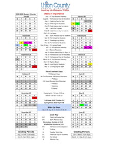 UNION COUNTY PUBLIC SCHOOL CALENDAR