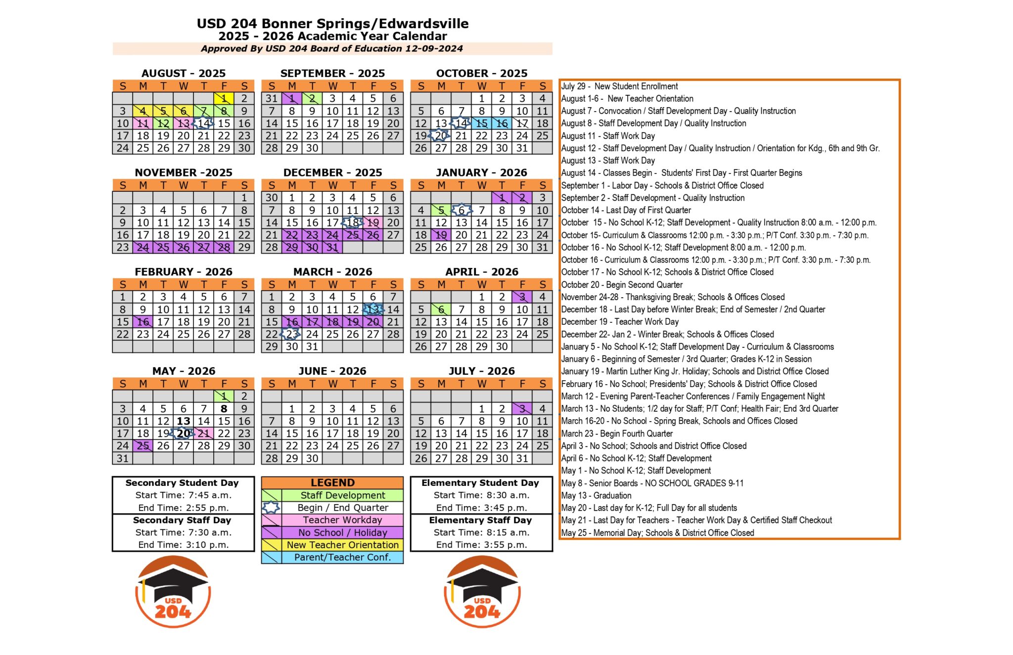 Bonner Springs–Edwardsville USD 204 Calendar 25-26 Revised [pdf ...