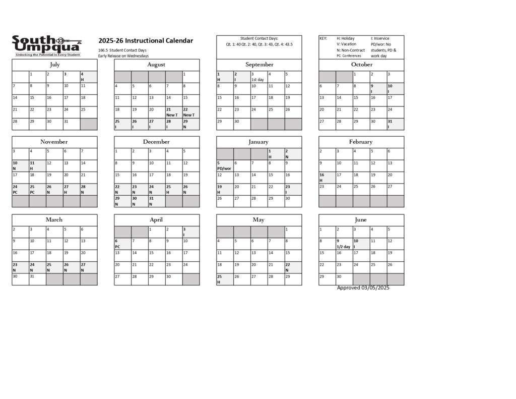 SOUTH Umpqua 25-26 CALENDAR