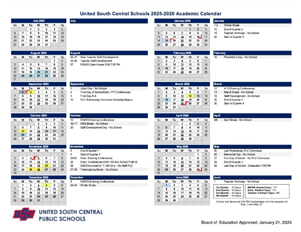 united south central school calendar