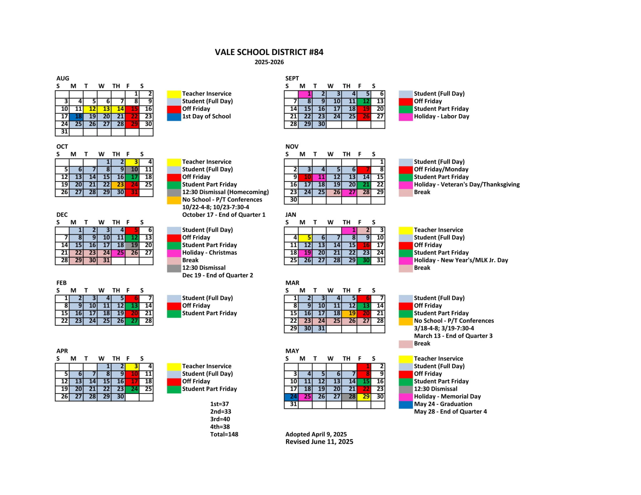 Vale School District OR Calendar 2526 Revised [PDF] EduCounty
